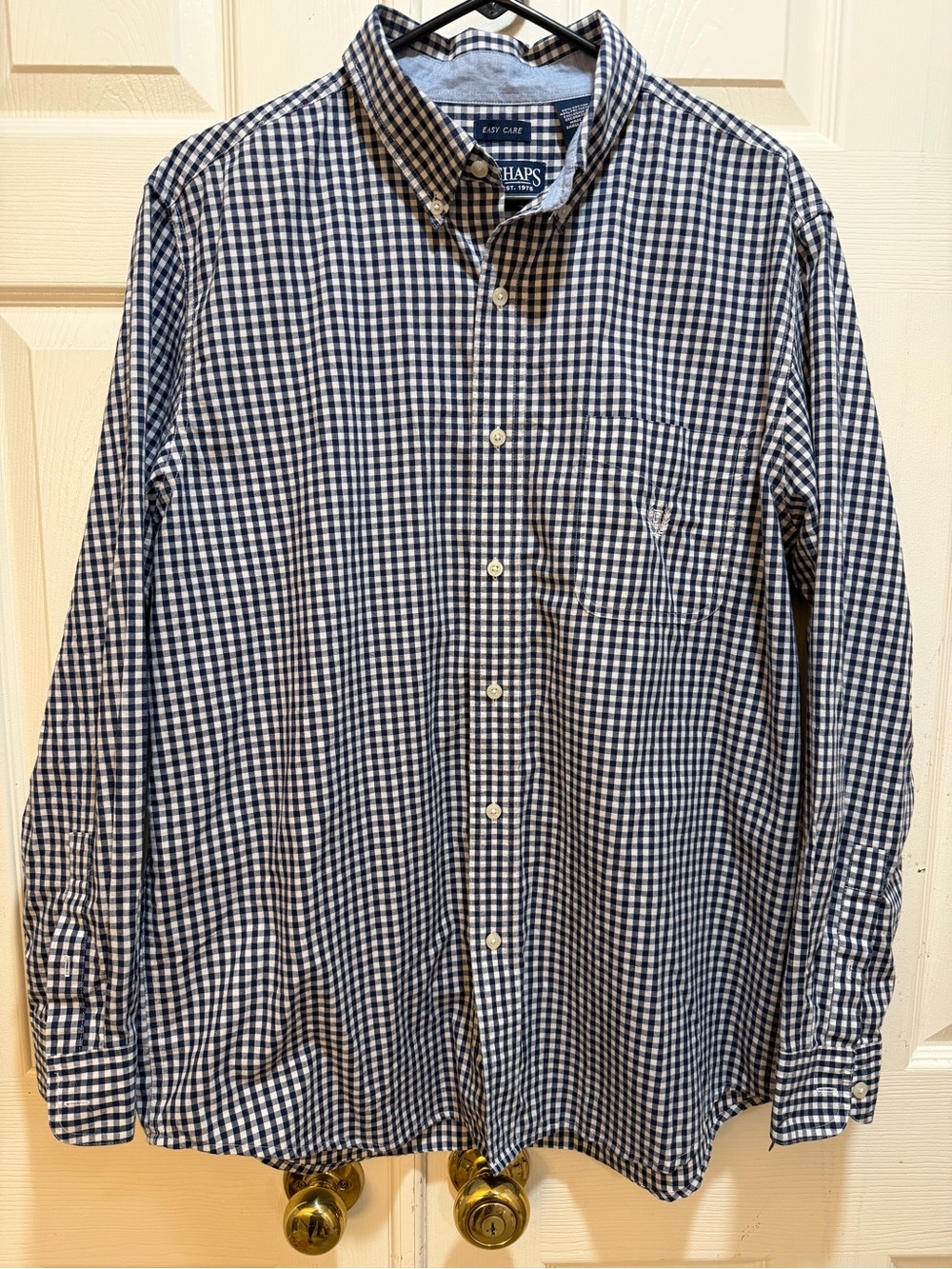 Chaps Navy and White Gingham Button-Down Shirt